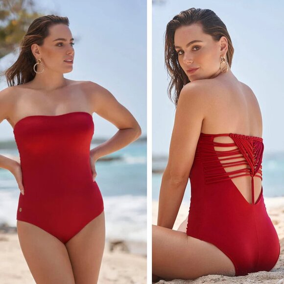 New! Leonisa Sculpting Macramé Back Strapless One-Piece Swimsuit 27659 - Picture 1 of 8